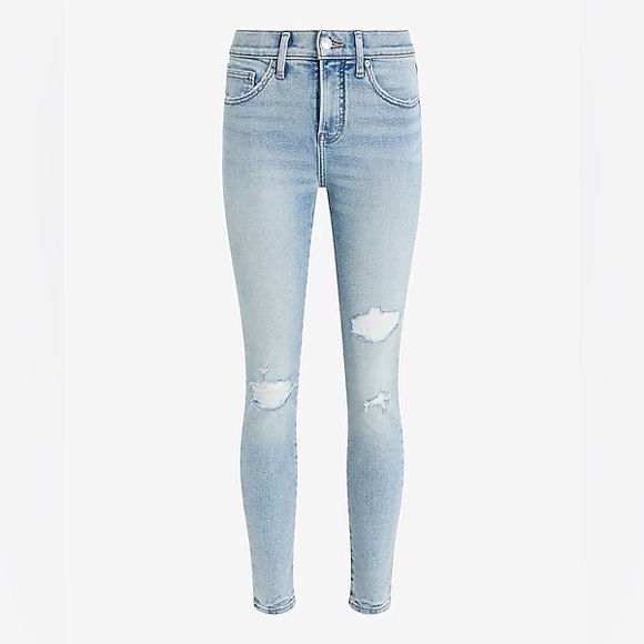 Express Skinny Mid Rise Jeans Distressed High-Waisted - Picture 1 of 6